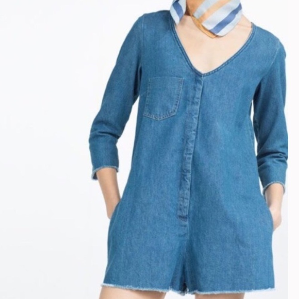 Zara XS Denim Essentials Trafaluc Denim Romper New No Tag.